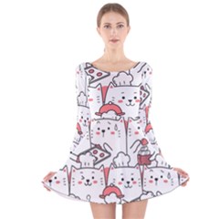 Cute-cat-chef-cooking-seamless-pattern-cartoon Long Sleeve Velvet Skater Dress by Jancukart