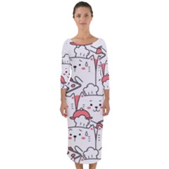 Cute-cat-chef-cooking-seamless-pattern-cartoon Quarter Sleeve Midi Bodycon Dress