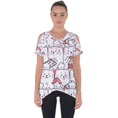 Cute-cat-chef-cooking-seamless-pattern-cartoon Cut Out Side Drop Tee by Jancukart