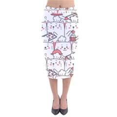 Cute-cat-chef-cooking-seamless-pattern-cartoon Velvet Midi Pencil Skirt by Jancukart