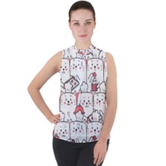 Cute-cat-chef-cooking-seamless-pattern-cartoon Mock Neck Chiffon Sleeveless Top