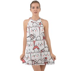 Cute-cat-chef-cooking-seamless-pattern-cartoon Halter Tie Back Chiffon Dress by Jancukart