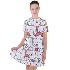 Cute-cat-chef-cooking-seamless-pattern-cartoon Short Sleeve Shoulder Cut Out Dress 