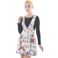 Cute-cat-chef-cooking-seamless-pattern-cartoon Plunge Pinafore Velour Dress