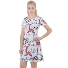 Cute-cat-chef-cooking-seamless-pattern-cartoon Cap Sleeve Velour Dress 