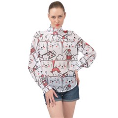 Cute-cat-chef-cooking-seamless-pattern-cartoon High Neck Long Sleeve Chiffon Top by Jancukart