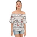 Cute-cat-chef-cooking-seamless-pattern-cartoon Off Shoulder Short Sleeve Top View1