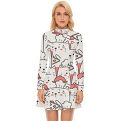 Cute-cat-chef-cooking-seamless-pattern-cartoon Long Sleeve Velour Longline Dress by Jancukart