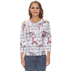 Cute-cat-chef-cooking-seamless-pattern-cartoon Cut Out Wide Sleeve Top