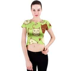 Cute-hand-drawn-cat-seamless-pattern Crew Neck Crop Top