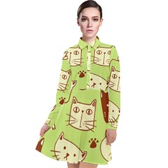 Cute-hand-drawn-cat-seamless-pattern Long Sleeve Chiffon Shirt Dress by Jancukart