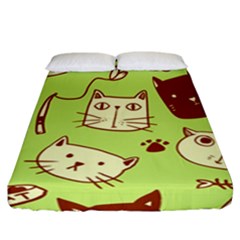 Cute-hand-drawn-cat-seamless-pattern Fitted Sheet (california King Size)