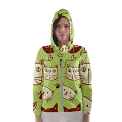 Cute-hand-drawn-cat-seamless-pattern Women s Hooded Windbreaker