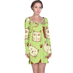 Cute-hand-drawn-cat-seamless-pattern Long Sleeve Nightdress