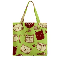 Cute-hand-drawn-cat-seamless-pattern Zipper Grocery Tote Bag