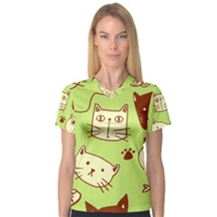 Cute-hand-drawn-cat-seamless-pattern V-neck Sport Mesh Tee