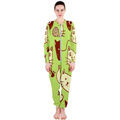 Cute-hand-drawn-cat-seamless-pattern Onepiece Jumpsuit (ladies)