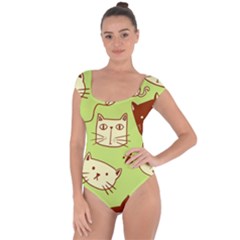 Cute-hand-drawn-cat-seamless-pattern Short Sleeve Leotard 