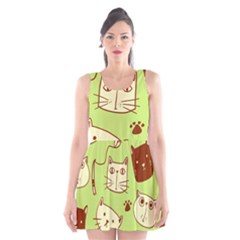 Cute-hand-drawn-cat-seamless-pattern Scoop Neck Skater Dress