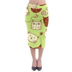 Cute-hand-drawn-cat-seamless-pattern Midi Pencil Skirt