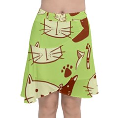 Cute-hand-drawn-cat-seamless-pattern Chiffon Wrap Front Skirt