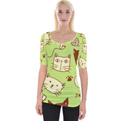 Cute-hand-drawn-cat-seamless-pattern Wide Neckline Tee