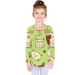 Cute-hand-drawn-cat-seamless-pattern Kids  Long Sleeve Tee