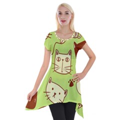 Cute-hand-drawn-cat-seamless-pattern Short Sleeve Side Drop Tunic