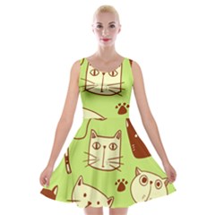 Cute-hand-drawn-cat-seamless-pattern Velvet Skater Dress