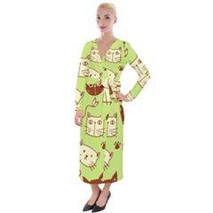 Cute-hand-drawn-cat-seamless-pattern Velvet Maxi Wrap Dress