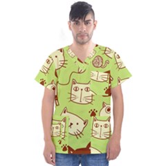 Cute-hand-drawn-cat-seamless-pattern Men s V-neck Scrub Top