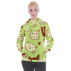 Cute-hand-drawn-cat-seamless-pattern Women s Hooded Pullover