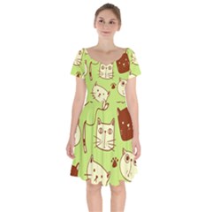 Cute-hand-drawn-cat-seamless-pattern Short Sleeve Bardot Dress