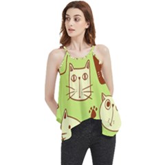 Cute-hand-drawn-cat-seamless-pattern Flowy Camisole Tank Top