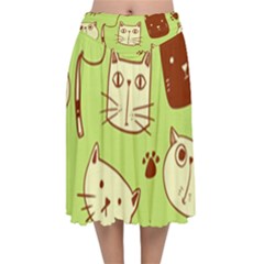 Cute-hand-drawn-cat-seamless-pattern Velvet Flared Midi Skirt