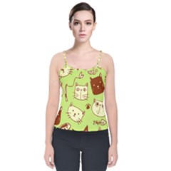 Cute-hand-drawn-cat-seamless-pattern Velvet Spaghetti Strap Top