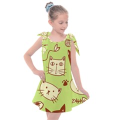 Cute-hand-drawn-cat-seamless-pattern Kids  Tie Up Tunic Dress