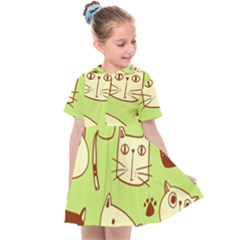 Cute-hand-drawn-cat-seamless-pattern Kids  Sailor Dress