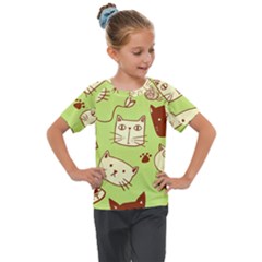 Cute-hand-drawn-cat-seamless-pattern Kids  Mesh Piece Tee