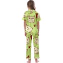 Cute-hand-drawn-cat-seamless-pattern Kids  Satin Short Sleeve Pajamas Set View2