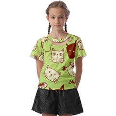 Cute-hand-drawn-cat-seamless-pattern Kids  Front Cut Tee