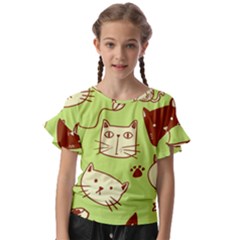 Cute-hand-drawn-cat-seamless-pattern Kids  Cut Out Flutter Sleeves