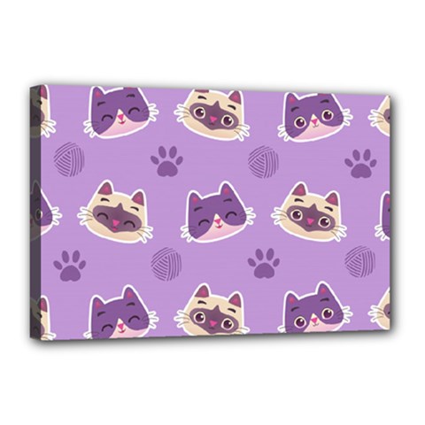 Cute-colorful-cat-kitten-with-paw-yarn-ball-seamless-pattern Canvas 18  X 12  (stretched)