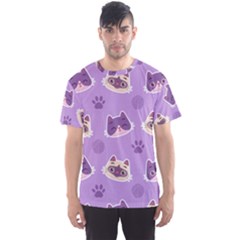 Cute-colorful-cat-kitten-with-paw-yarn-ball-seamless-pattern Men s Sport Mesh Tee