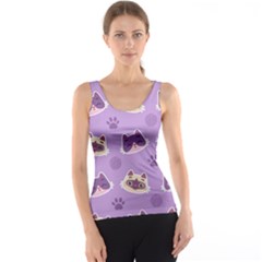 Cute-colorful-cat-kitten-with-paw-yarn-ball-seamless-pattern Tank Top