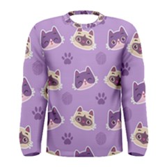 Cute-colorful-cat-kitten-with-paw-yarn-ball-seamless-pattern Men s Long Sleeve Tee