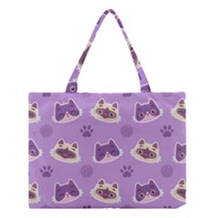 Cute-colorful-cat-kitten-with-paw-yarn-ball-seamless-pattern Medium Tote Bag