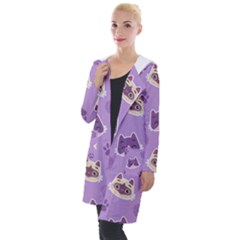 Cute-colorful-cat-kitten-with-paw-yarn-ball-seamless-pattern Hooded Pocket Cardigan