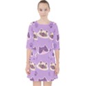 Cute-colorful-cat-kitten-with-paw-yarn-ball-seamless-pattern Quarter Sleeve Pocket Dress View1