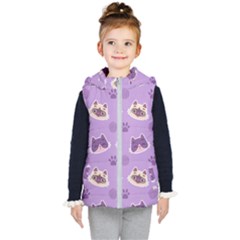 Cute-colorful-cat-kitten-with-paw-yarn-ball-seamless-pattern Kids  Hooded Puffer Vest